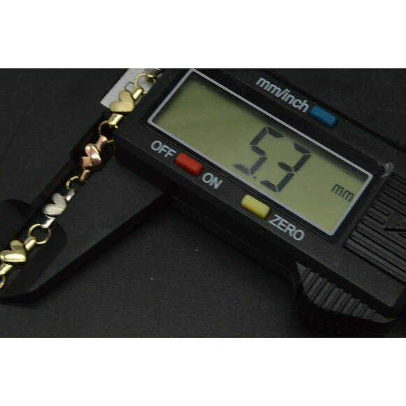 Real 10K Gold Tri Color 5.3mm Puffed Heart Link Ankle Bracelet 9-10 - Picture 5 of 7